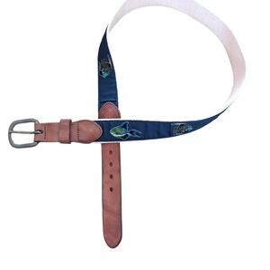 Leather Man LTD. Leather and Fabric Fish Print Belt Size 32